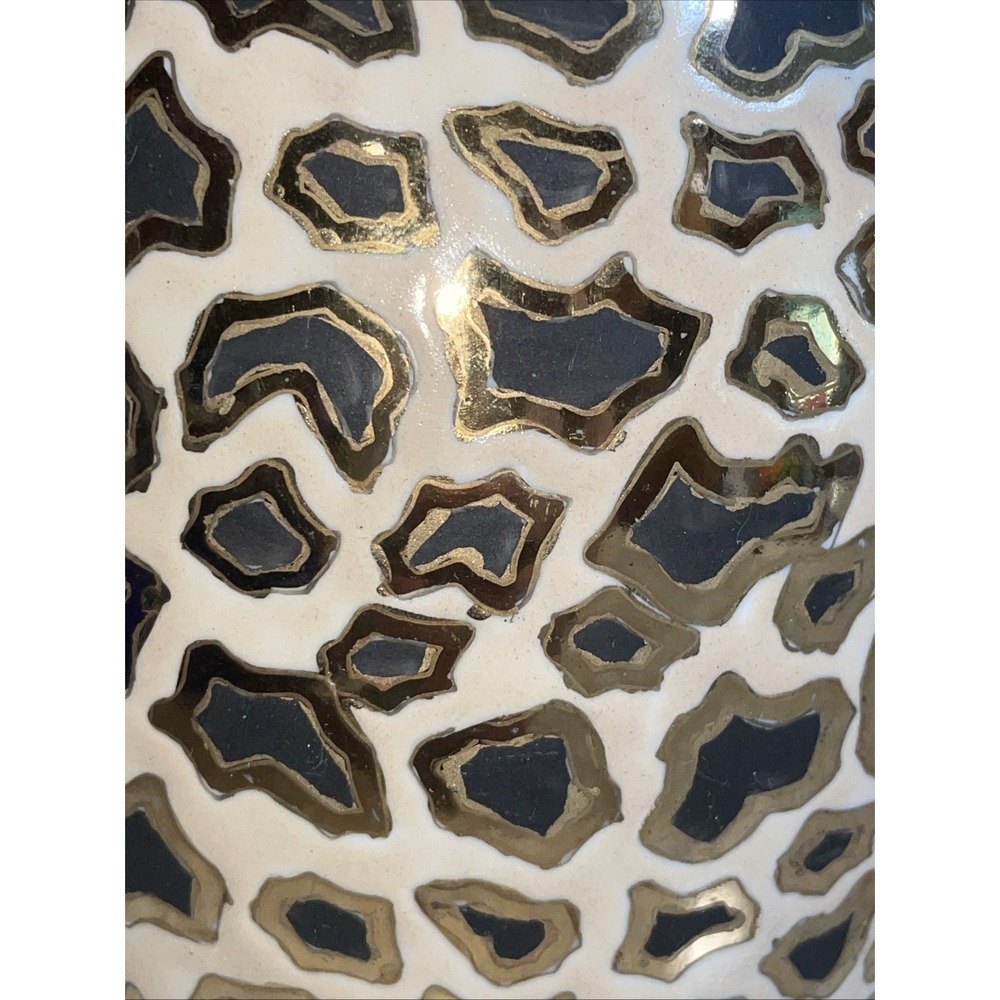 Vintage Macau Stamped - Bud Vase Black & Gold Leopard Print